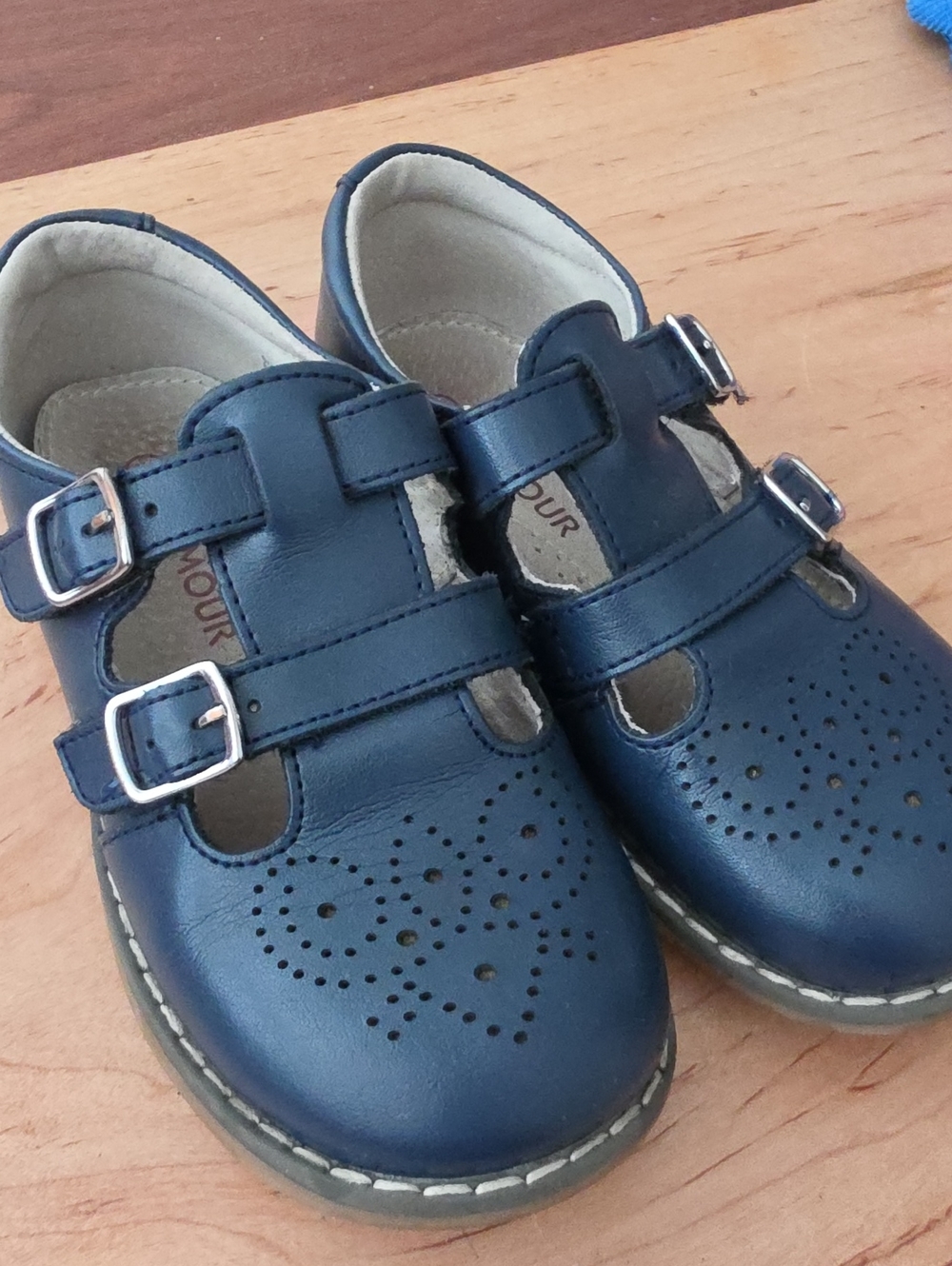 L'amour Kids Navy Blue Leather Buckle Shoes